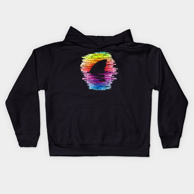 Rainbow Waters Shark Fin Awareness LGBT Pride Shark Lover Kids Hoodie by AmbersDesignsCo